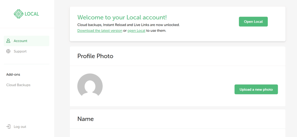 localのアカウント